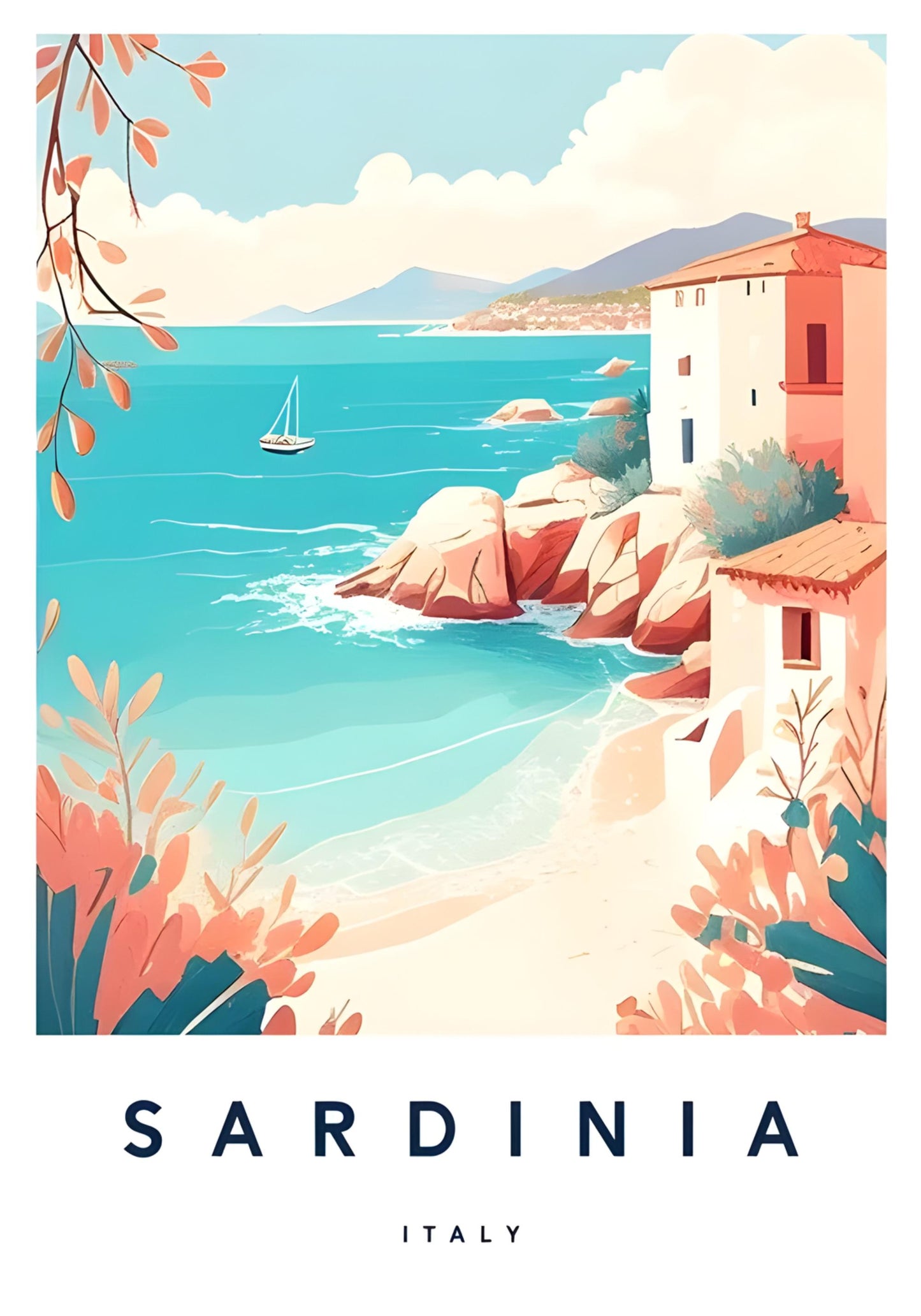 Retro-Stadtbild von Sardinien | Vintage-Kunst aus Italien