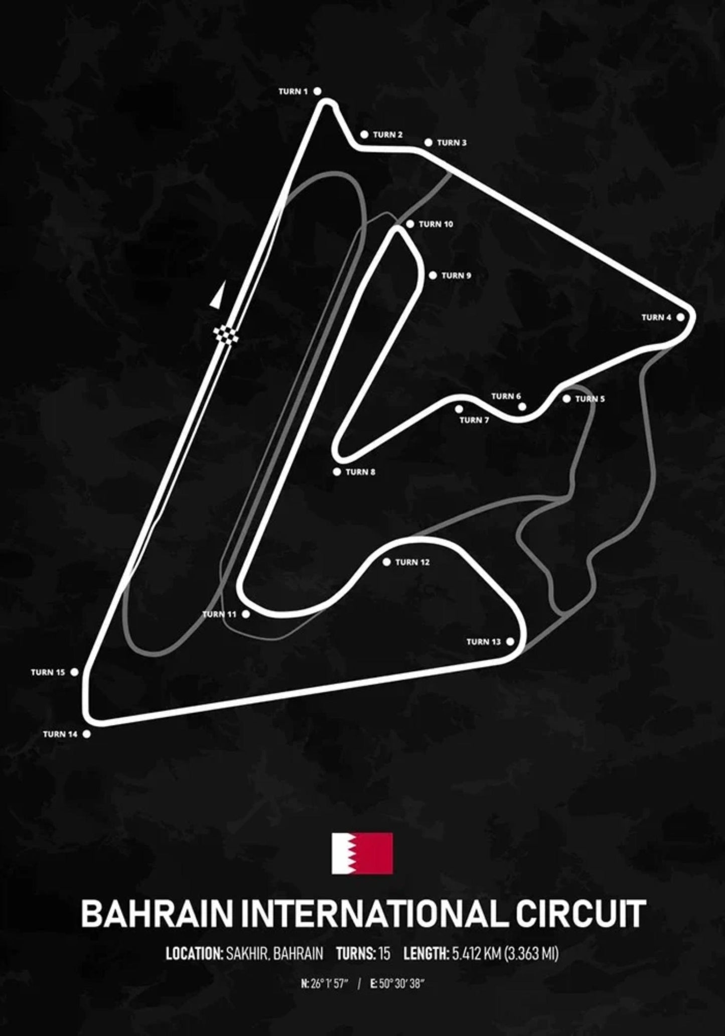 Formel-1-Poster des Bahrain International Circuit | Bahrain | Sakhir | Unverzichtbare Grand-Prix-Strecke im Nahen Osten | Exklusive Wandkunst der F1-Rennstrecke