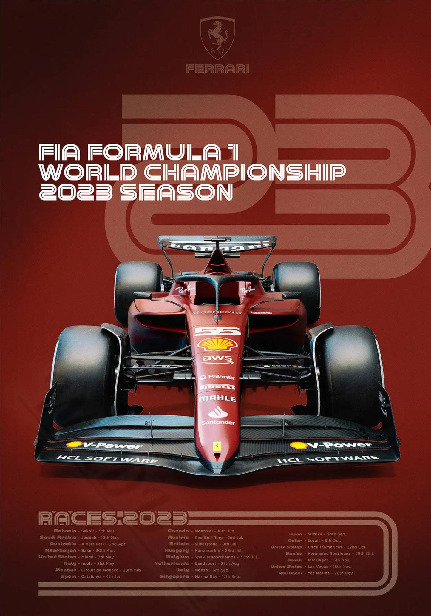 Ferrari | Charles Leclerc | Carlos Sainz | Klassisches Poster zur F1-Teammeisterschaft 2023