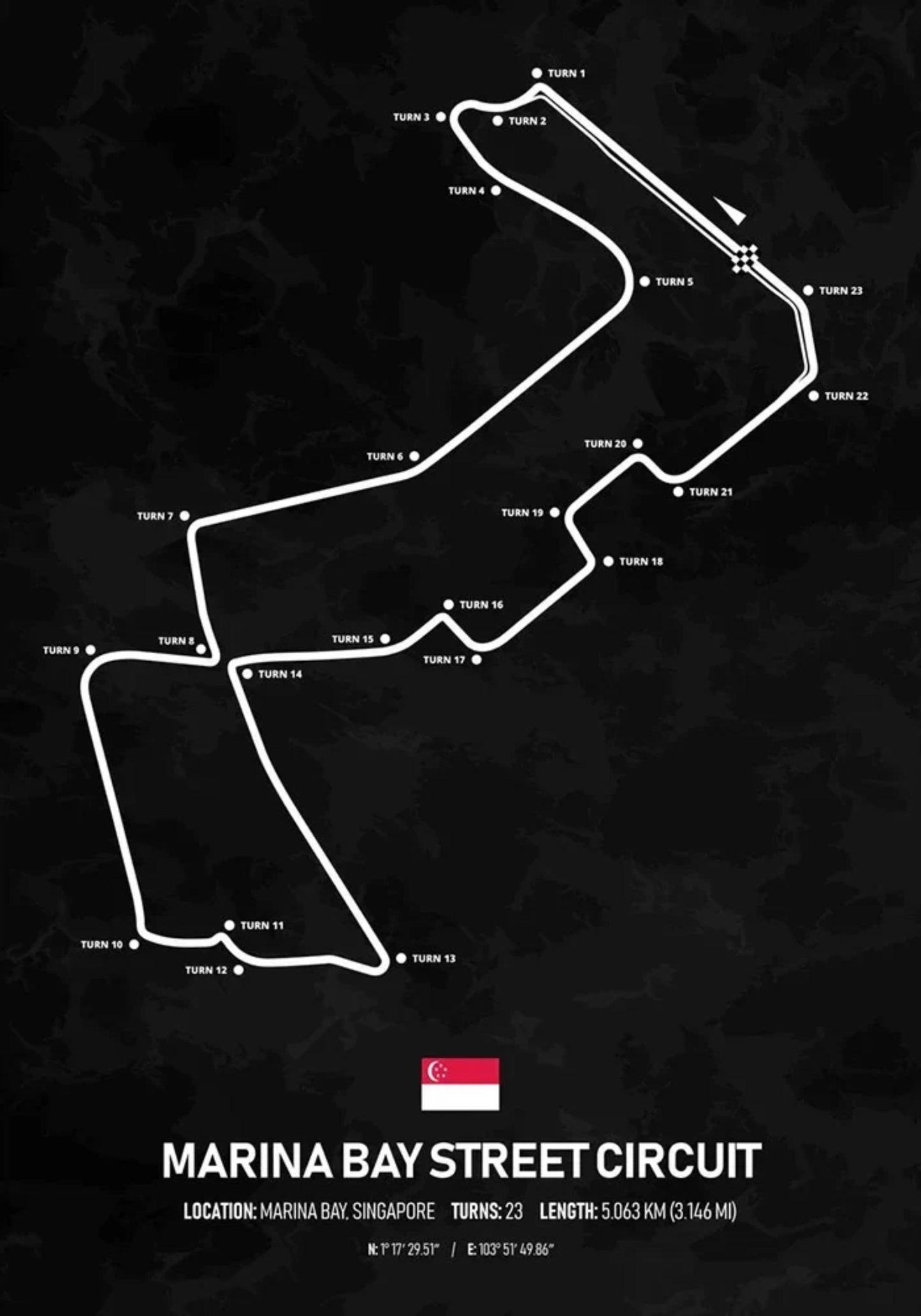 Marina Bay Street Circuit Formel 1 Poster | Singapur | Marina Bay | Spektakuläre Grand-Prix-Strecke von Singapur | F1-Rennplakate bei Nacht