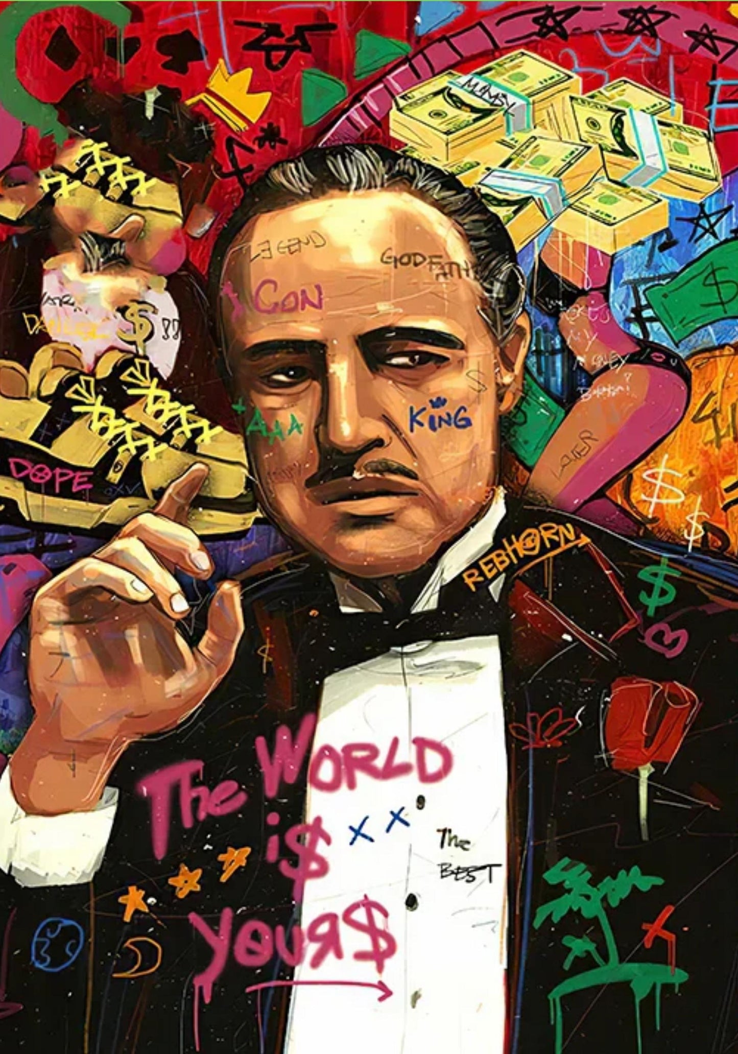 Der Pate-Graffiti-Leinwand | Filmstar-Kunst | Pop-Art-Wanddekoration | Poster für Wohnzimmer | Leinwandgemälde