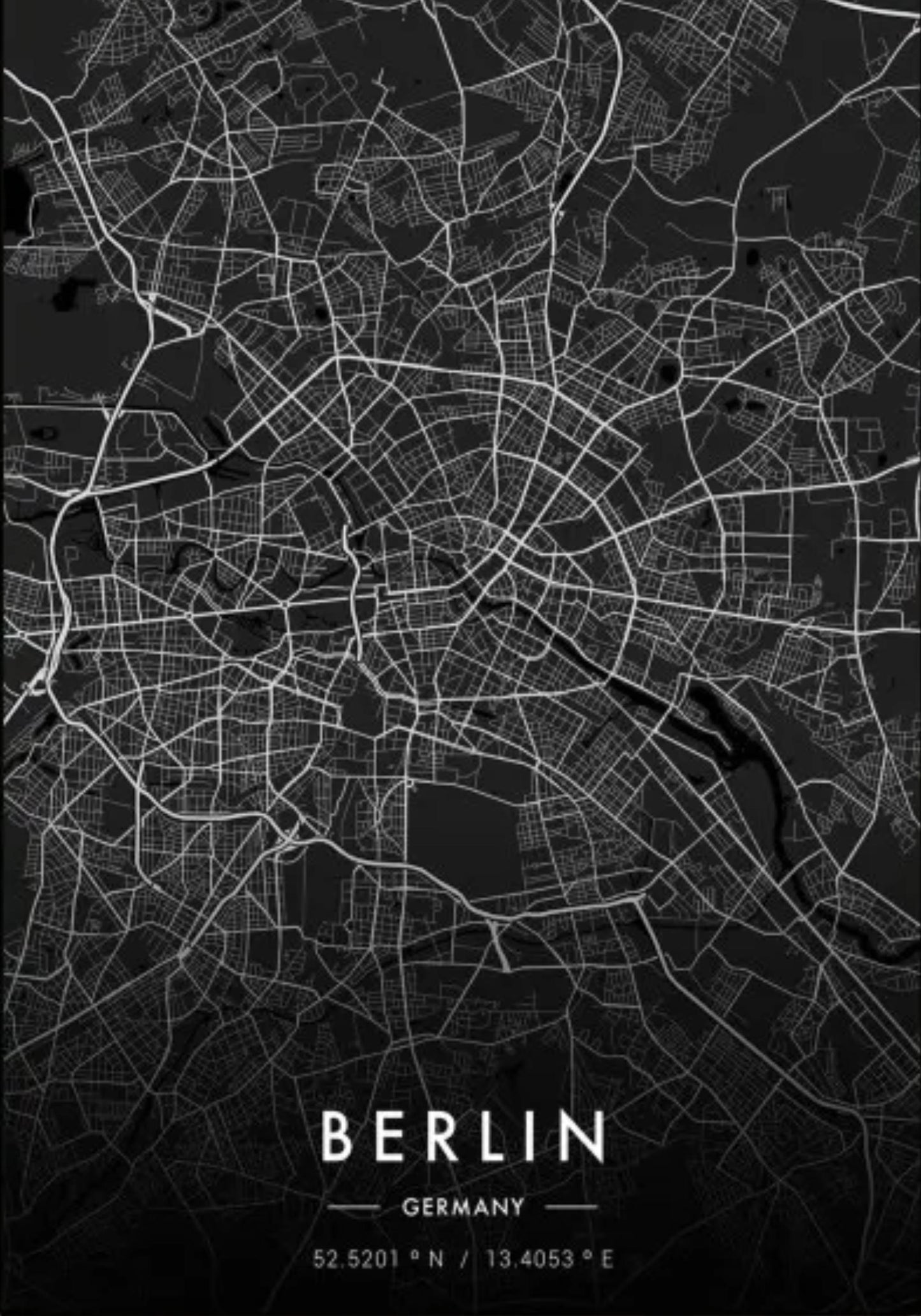 Berlin City Map | Black and White Poster | Wall Art | Modern Home Decor