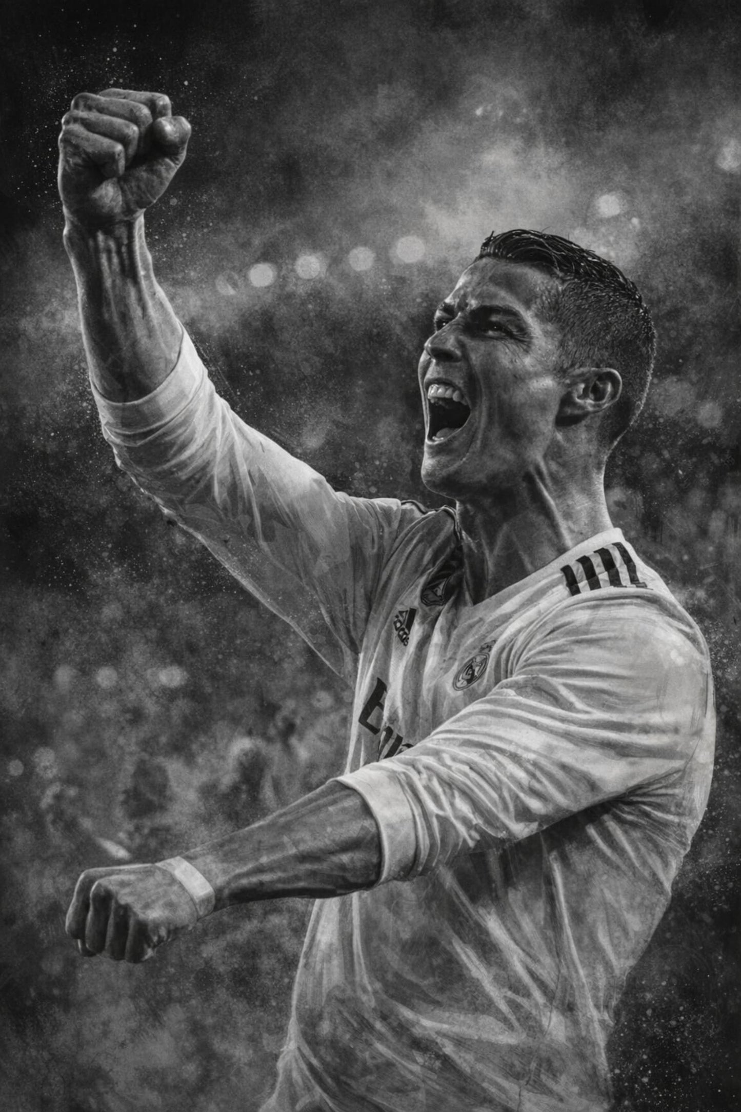 Football Action Art | Energetic Soccer Celebration Image | Black & White Sports Poster | High-Quality Print | Home Decor & Inspiration