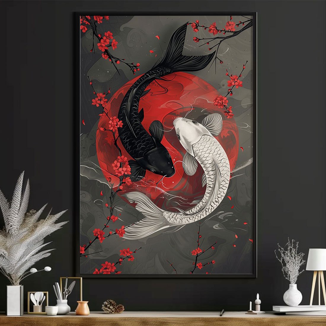 Japanese Koi Yin Yang Poster | Traditional Japanese Art | Ukiyo-e Style Wall Decor