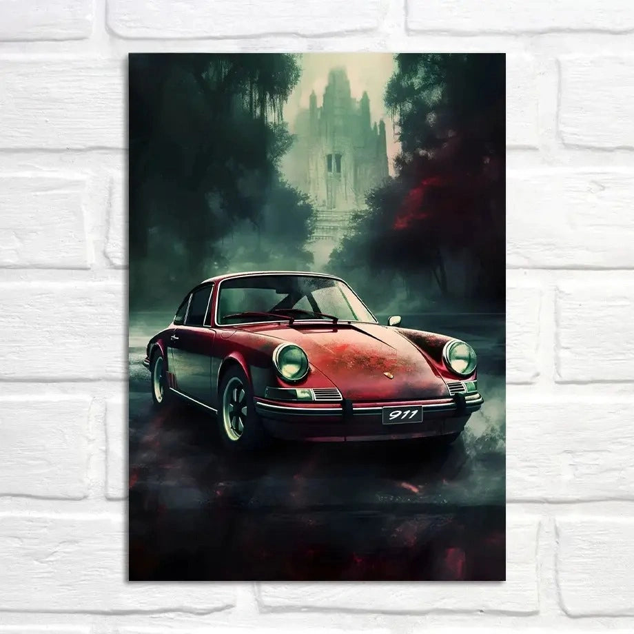 Porsche 911 | Mystische Schlösser im Nebel | Verträumte Gothic-Romanze-Szene | Kunstposter