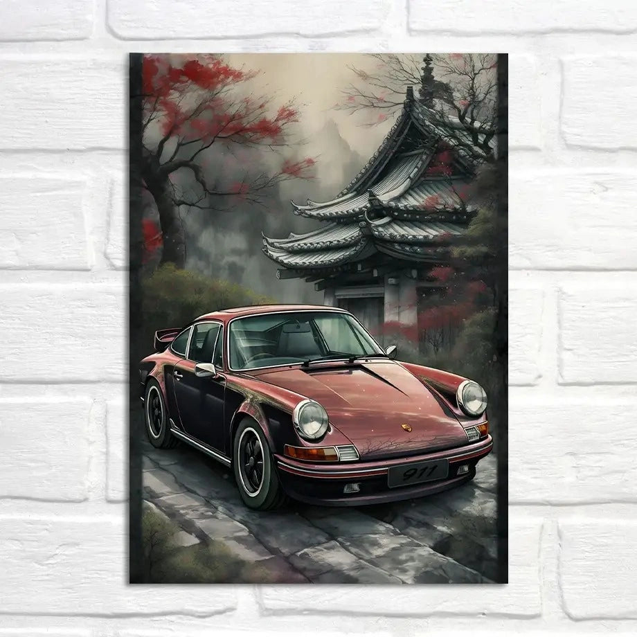 Poster | Porsche 911 | Herbstliche Tempelgärten | Friedlicher Rückzugsort | Malerische Ruhe | Nachdenklicher Moment