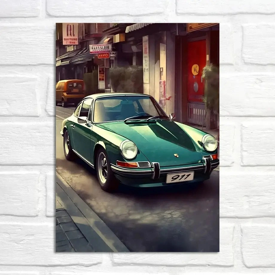 Porsche 911 Poster | Urbane Abenteuer | Innenstadtfahrt | Stadtbild-Kunst