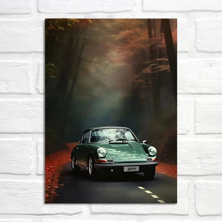 Porsche 911 Poster | Herbsthauch im Wald | Verzauberte Reise | Jahreszeitliche Fluchten Dekor