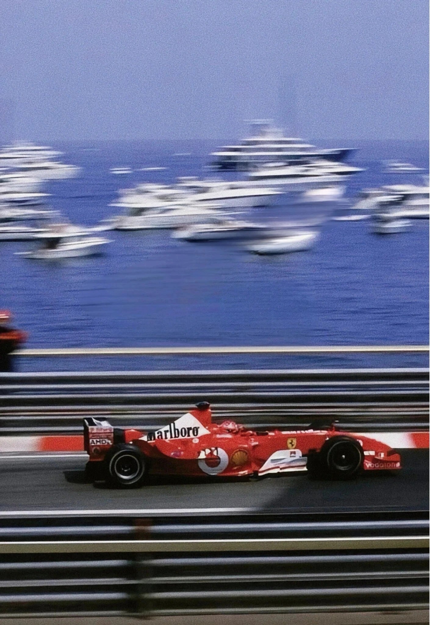 Monaco Formula 1 Poster | Vintage Grand Prix Racing Art | Ferrari F2000 Artwork | Vodafone Tribute | Michael Schumacher in Action