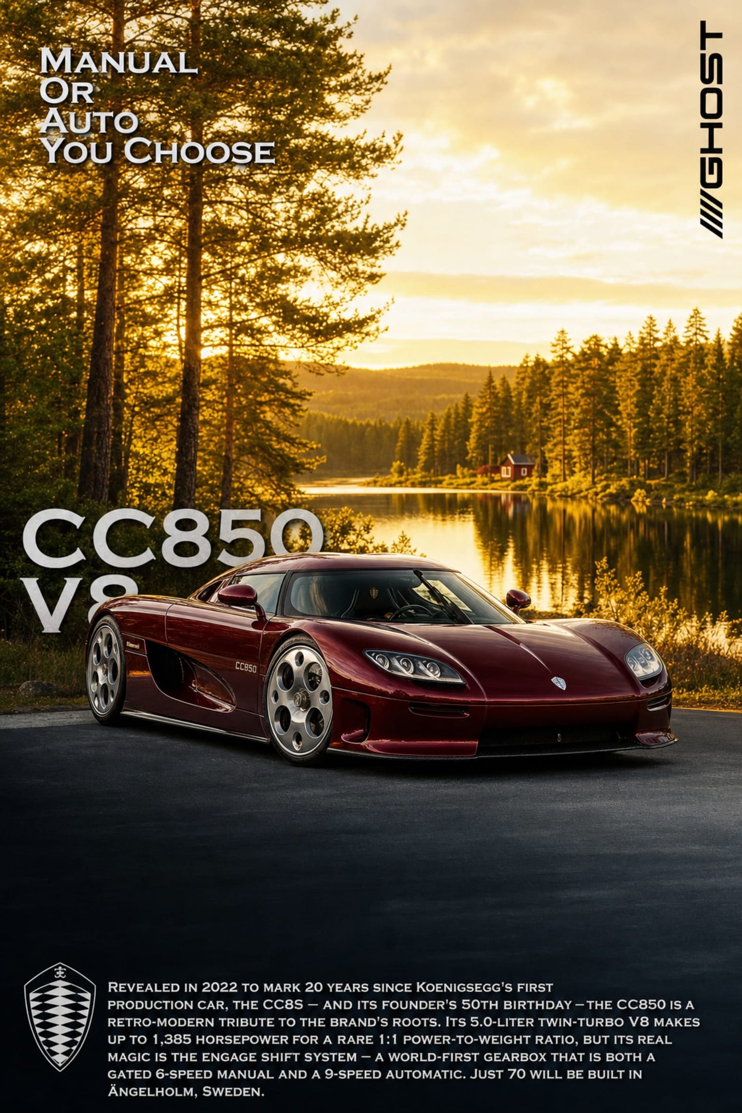 Koenigsegg CC850 V8 | Retro-Modern Eerbetoon | Luxe Sportwagen Erfenis | Hoogwaardige Prestaties Motor Kunstprint Poster