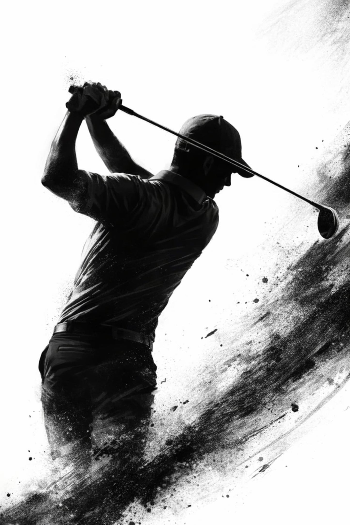 Dynamic Golfer Silhouette | Abstract Black & White Art | Poster & Print Elegance | Unique Wall Decor for Sports Enthusiasts