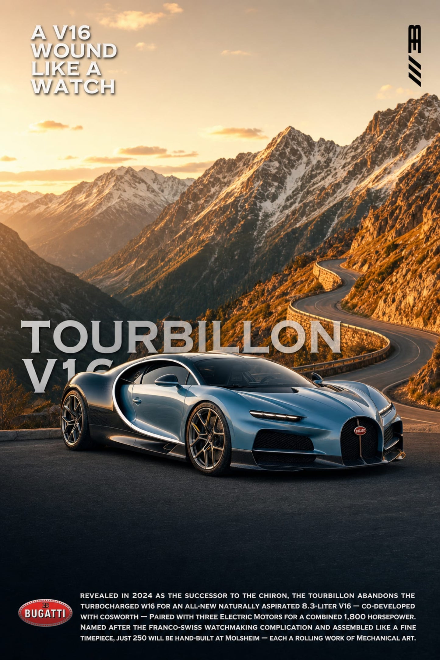 Bugatti Tourbillon V16 Supercar Art Print | Exclusive Edition Poster | High-Performance Automotive Wall Decor | Iconic Design Display