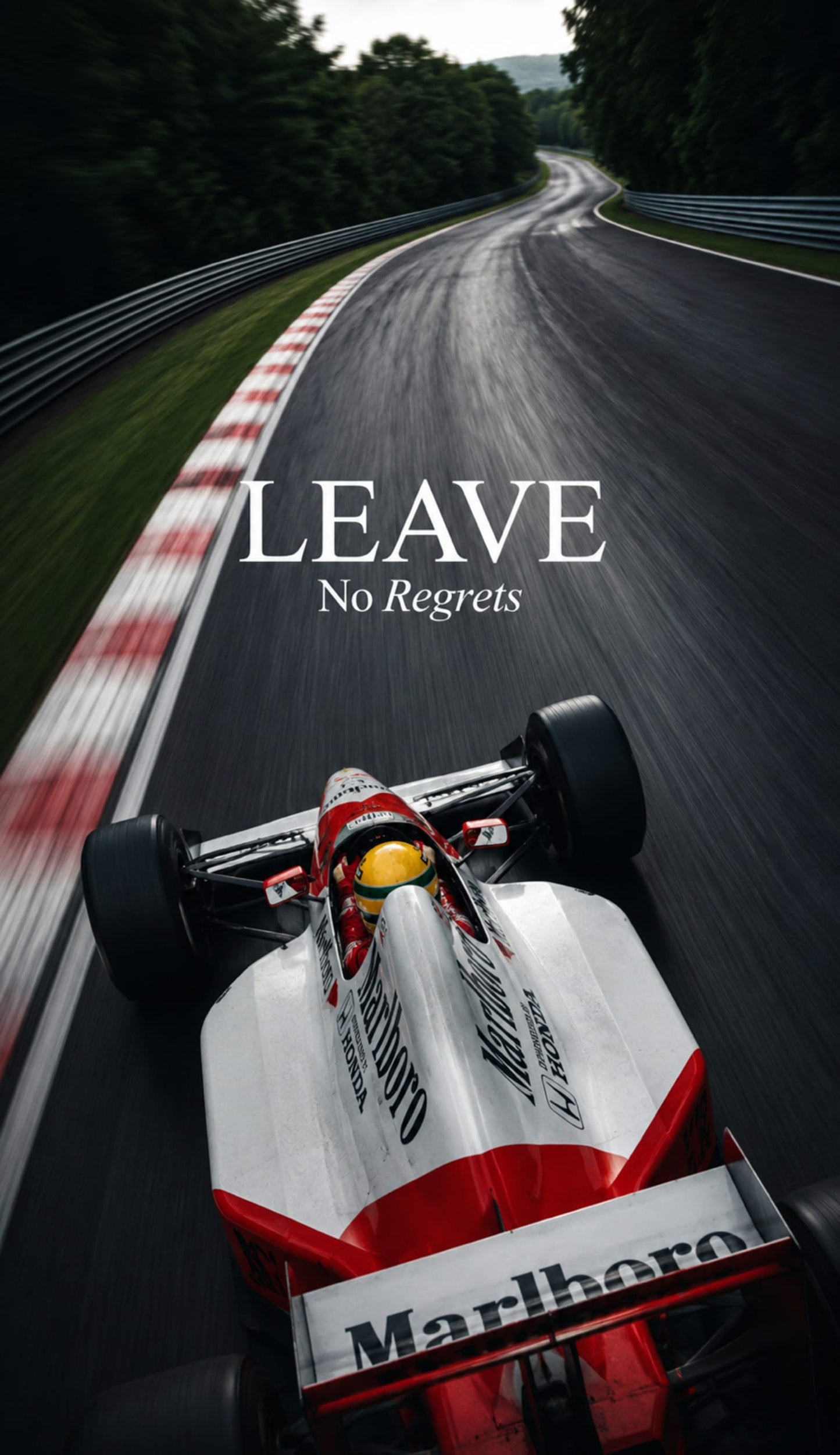 LEAVE No Regrets | F1 Motivational Racing Car Art | High-Speed Motorsport Track