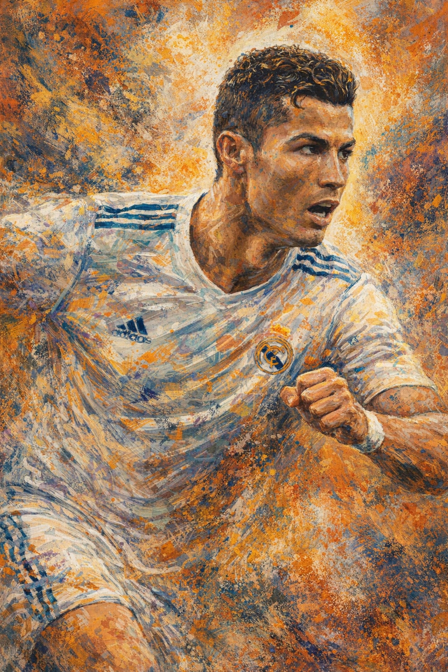 Cristiano Ronaldo | Male Soccer Player Wall Decor | Energetic Sports Theme Art | Abstract Brush Stroke Decor | Inspirational Soccer Print Poster