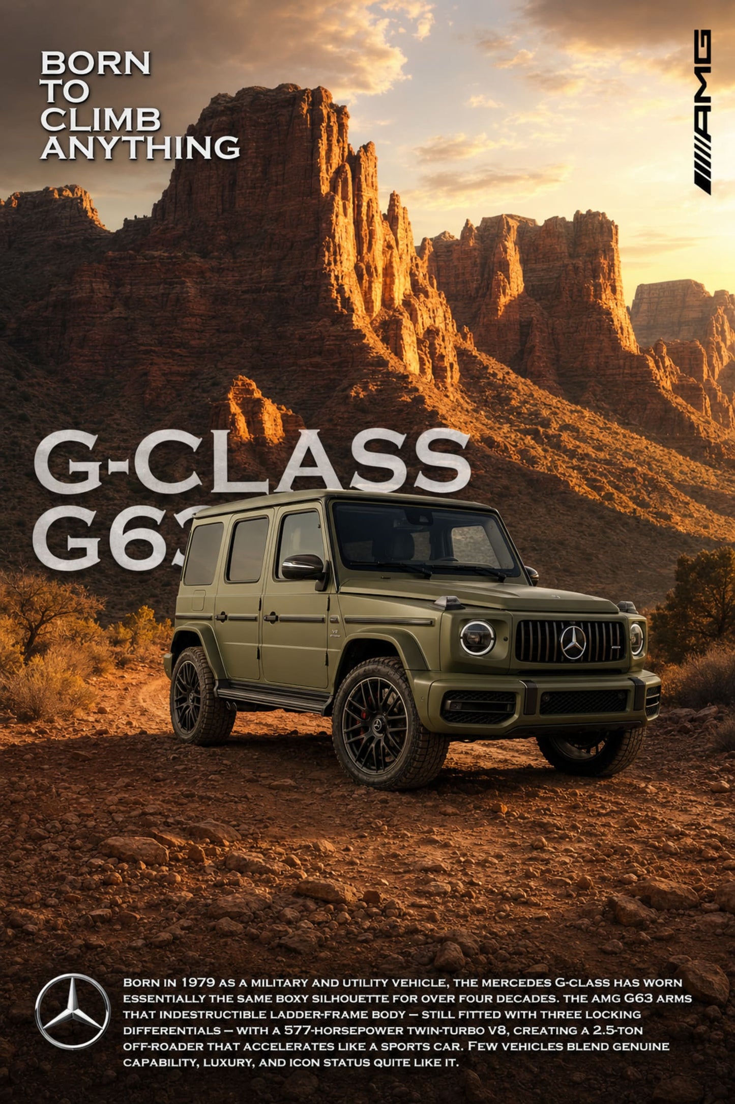 G-Class G63 AMG Off-Road Vehicle| SUV Adventure Poster | Scenic Desert Landscape Artwork Print