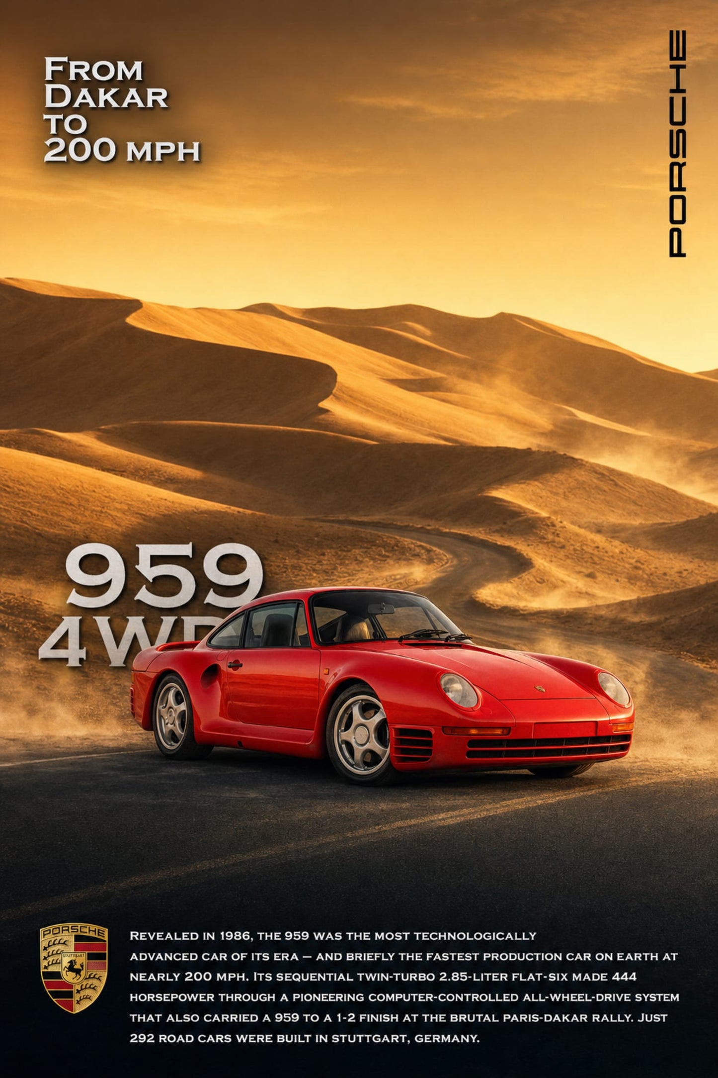 Porsche 959 4WD | Iconic Sports Car | High-Speed Racing | Luxury Automotive Art | Classic Car Enthusiast Poster