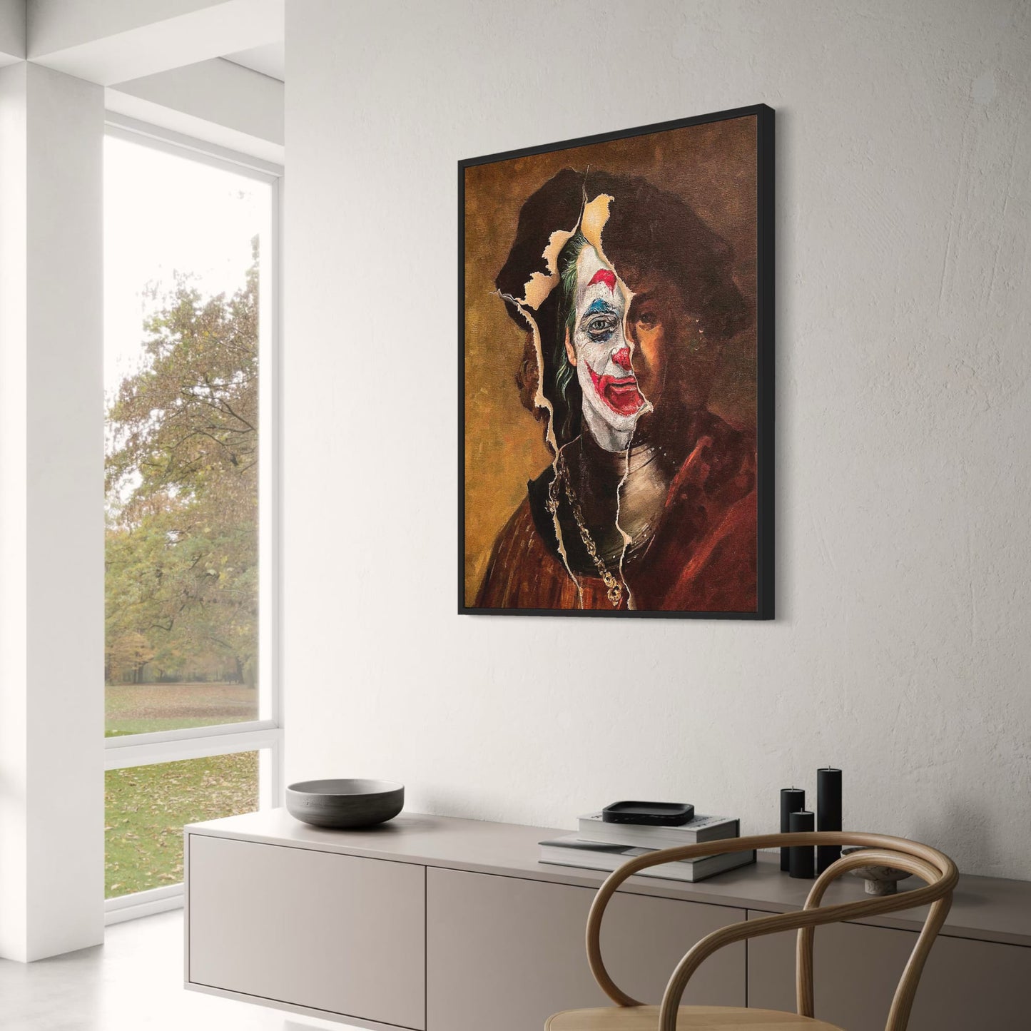 Surreal Dual Portrait Poster | Rembrandt X Joker | Renaissance & Pop Clown Art