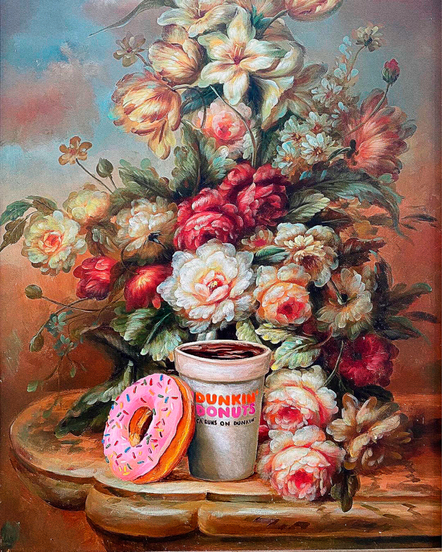 Renaissance Floral Poster | Vibrant Roses & Lilies | Pink Donuts