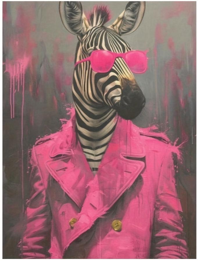 Royal Punk Animals | Zebra Sunglasses | Art Decor Poster | Quirky Zebra Wall Art | Home Decor Artwork