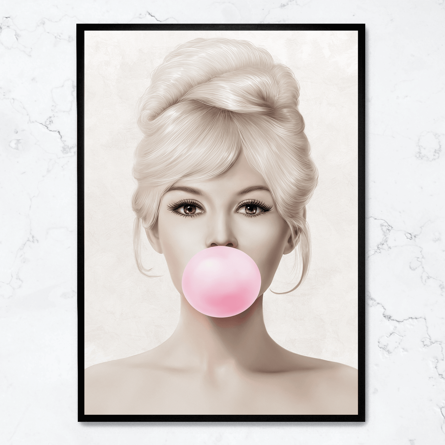 Brigitte Bardot Retro-Pop-Art | Bubblegum Pink-Thema | Kultige Promi-Wanddekoration | Stilvolle Heimdekoration | Sammler-Kunstdruck-Poster