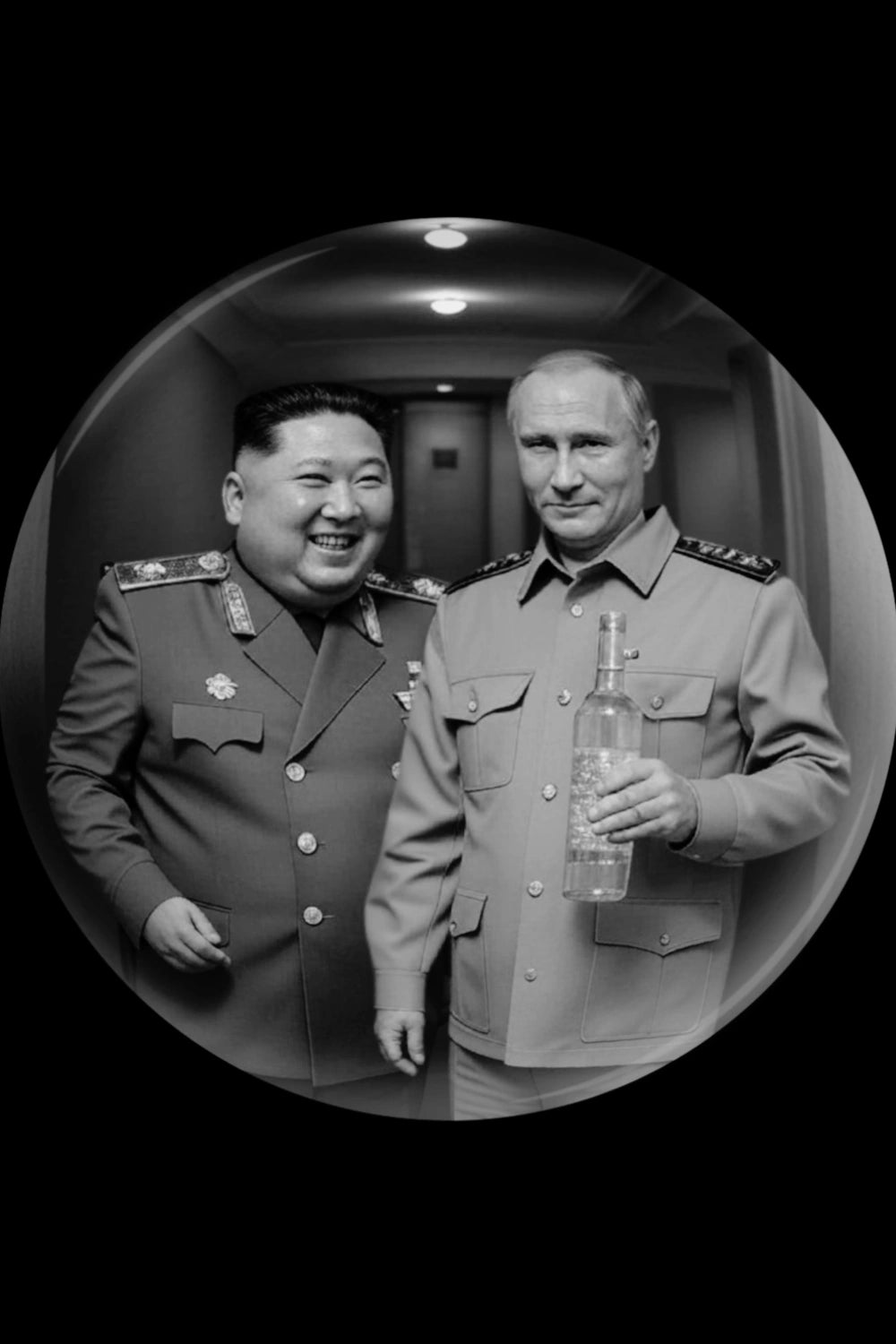 North Korean Leader & Russian President | Vintage Black and White Poster | Historical Collectible Decor | Friend's Coming Over For a Drink | Retro Wall Art