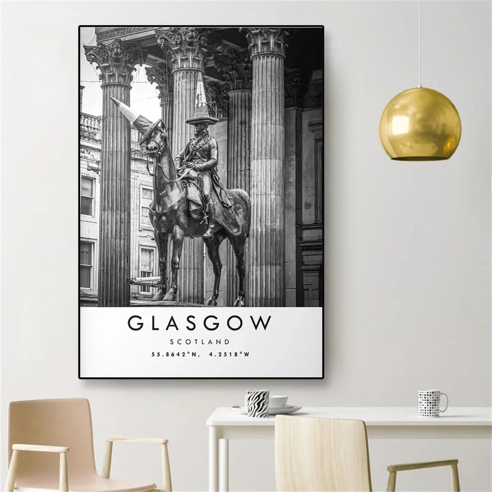 Wellington Statue Poster | Glasgow Landmark Art | Inspiring Scotland Architecture Print | Home Wall Decor