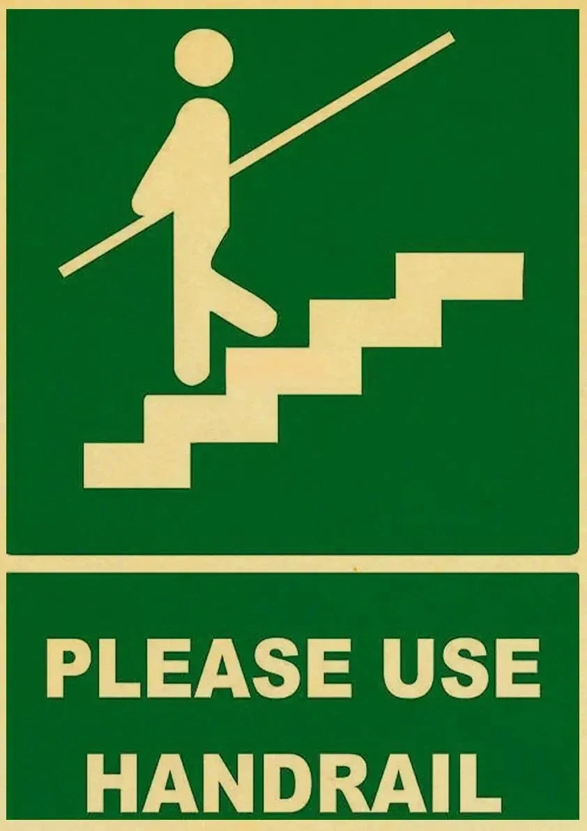 Vintage-Poster | Bitte Handlauf benutzen | Retro-Gefahrenwarnschild | Wandkunst-Dekor