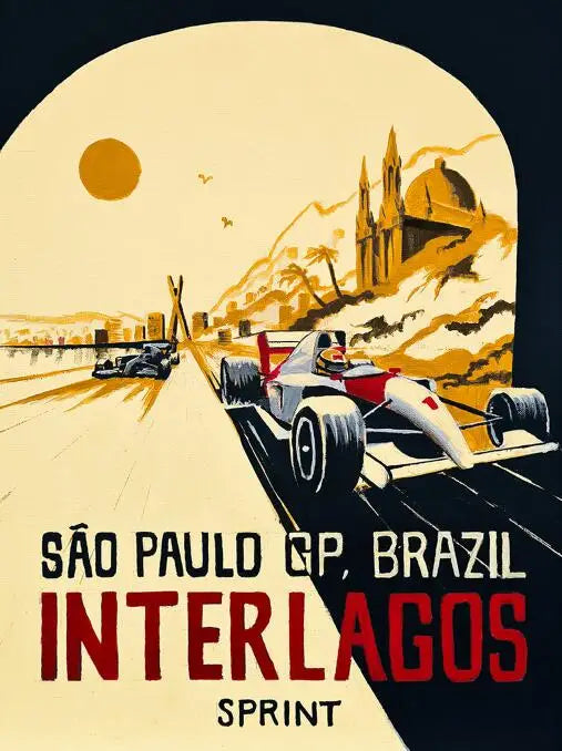 Interlagos Sprint Poster | GP von São Paulo | Formel-1-Renngeist | Brasilien-Rennstrecken-Kunst