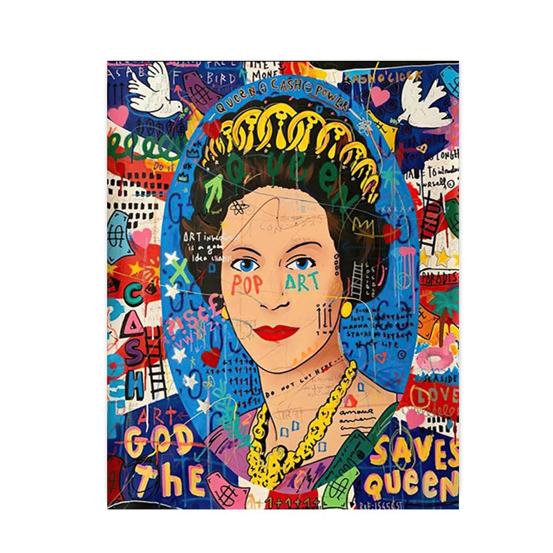 Abstrakte Graffiti-Wandkunst | Porträt der Königin von England | Pop-Art-Poster für die Wohnzimmerdekoration