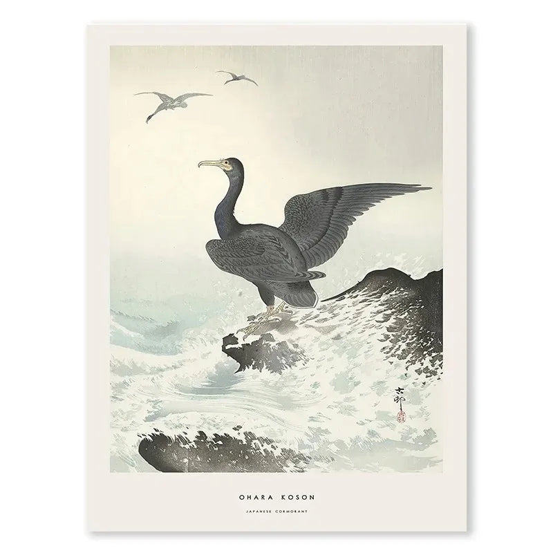 Ohara Koson Poster | Japanese Cormorant Art | Ukiyo-e Style | Traditional Japanese Artwork
