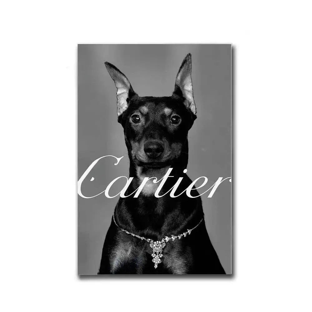 Cartier Poster | Pinscher Photoshoot Silhouettes | Skylines Tribute to Fashion Legends | Parisian Shopping Art Decor