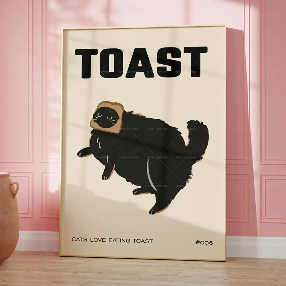 Big Cat Vintage Kitchen Art Poster | Retro Food Decor | Black Toast Design | Home & Garden Wall Artwork