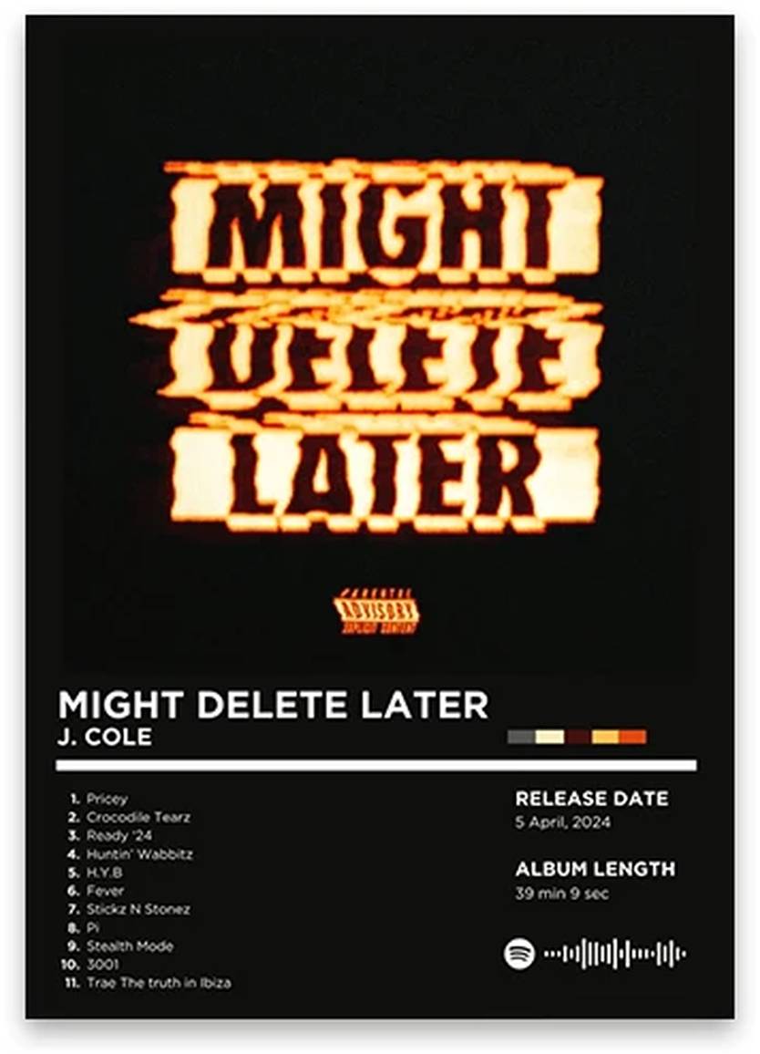 Might Delete Later Poster | J. Cole | Iconic Rap Album Art | Rhyme Legends | Hip Hop Decor | Wall Art Print