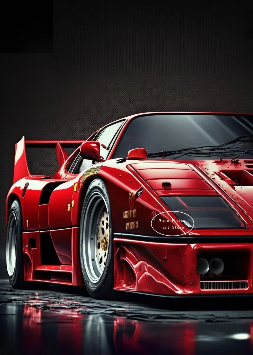 Red Black Luxury Car Ferraris-F40 Posters and Prints Canvas Painting Wall Art Pictures Modern Living Room Office Home Decor