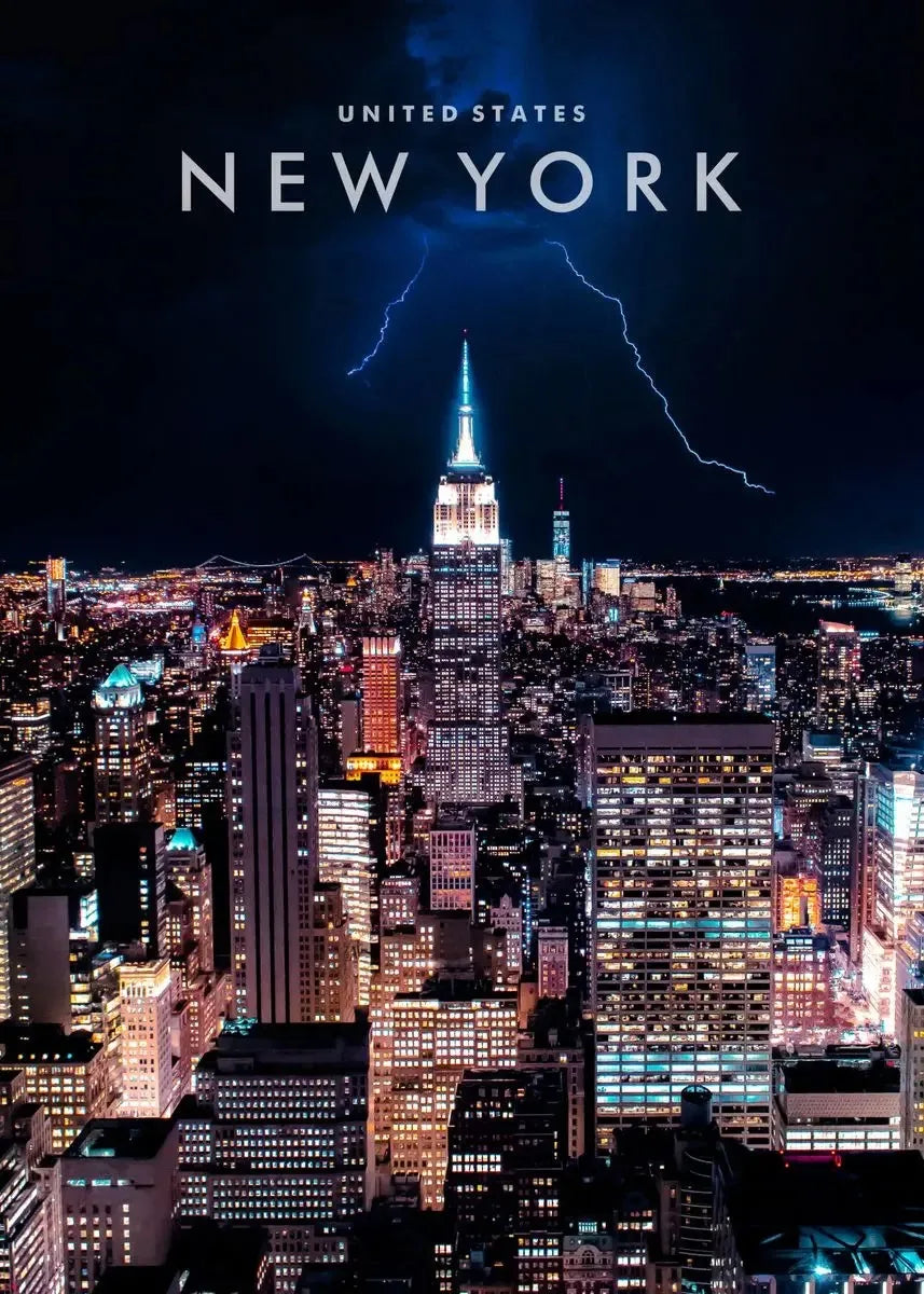 Empire State Building Lightning Strike Poster | New York City Skyline Art | Electrifying Urban Landscape Wall Decor