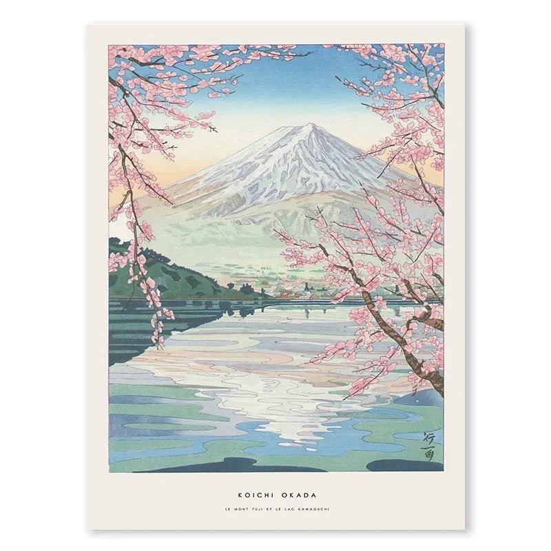 Koichi Okada Poster | Le Mont Fuji and Lake Kawaguchi Print | Japanese Ukiyo-e Art | Wall Decor