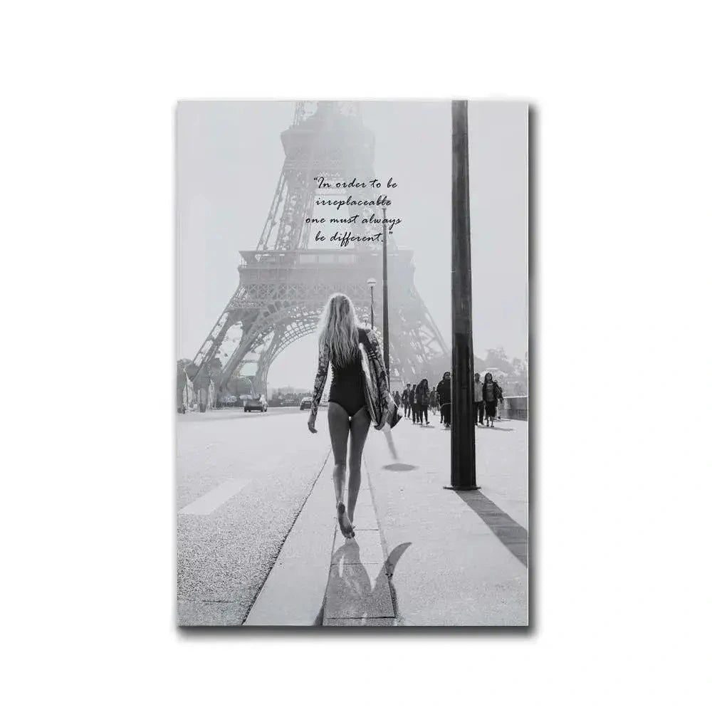 Coco Chanel Poster | Fashion Icon Silhouette | Inspiring Quote | Parisian Skyline Tribute | Chic Home Decor