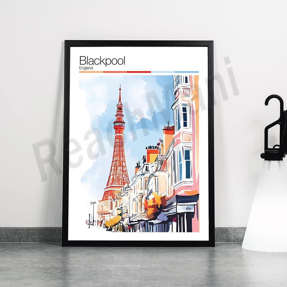 Inverness, Hereford, Dundee, Derby, Chester, Cardiff, Blackpool, Birmingham, Belfast, Basingstoke England UK travel art poster