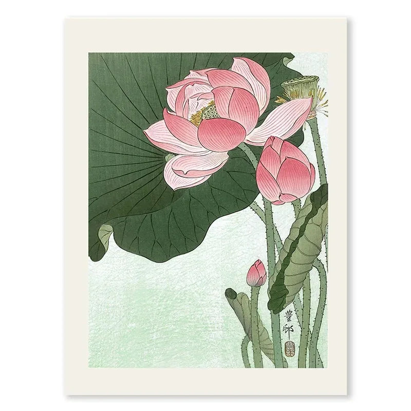 Ohara Koson Lotus Flower Poster | Japanese Ukiyo-e Artwork | Decorative Wall Art | Home & Garden Decor