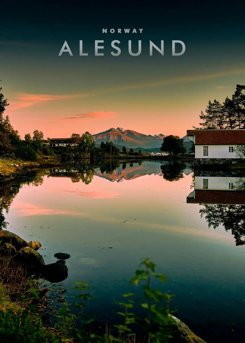 Sunset Reflections | Ålesund Norway Scenery | Serene Scandinavian Landscape Poster | Home Decor Artwork