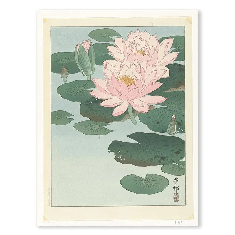 Ohara Koson Poster | Lotus Blossoms on Water | Ukiyo-e Japanese Art Print | Wall Decor