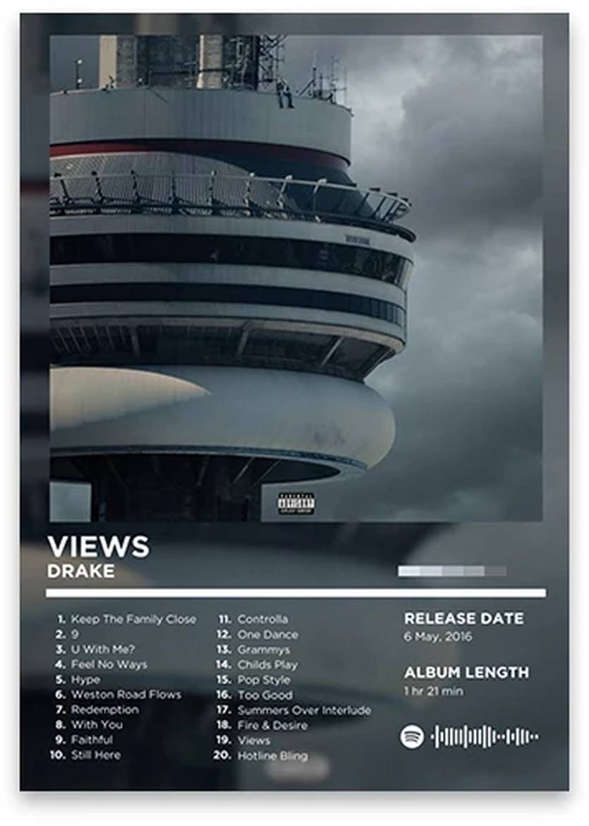 Drake Poster | Iconic Views Rhyme Legends | Hip Hop Album Art | Rap Legend Print | Home Decor Artwork