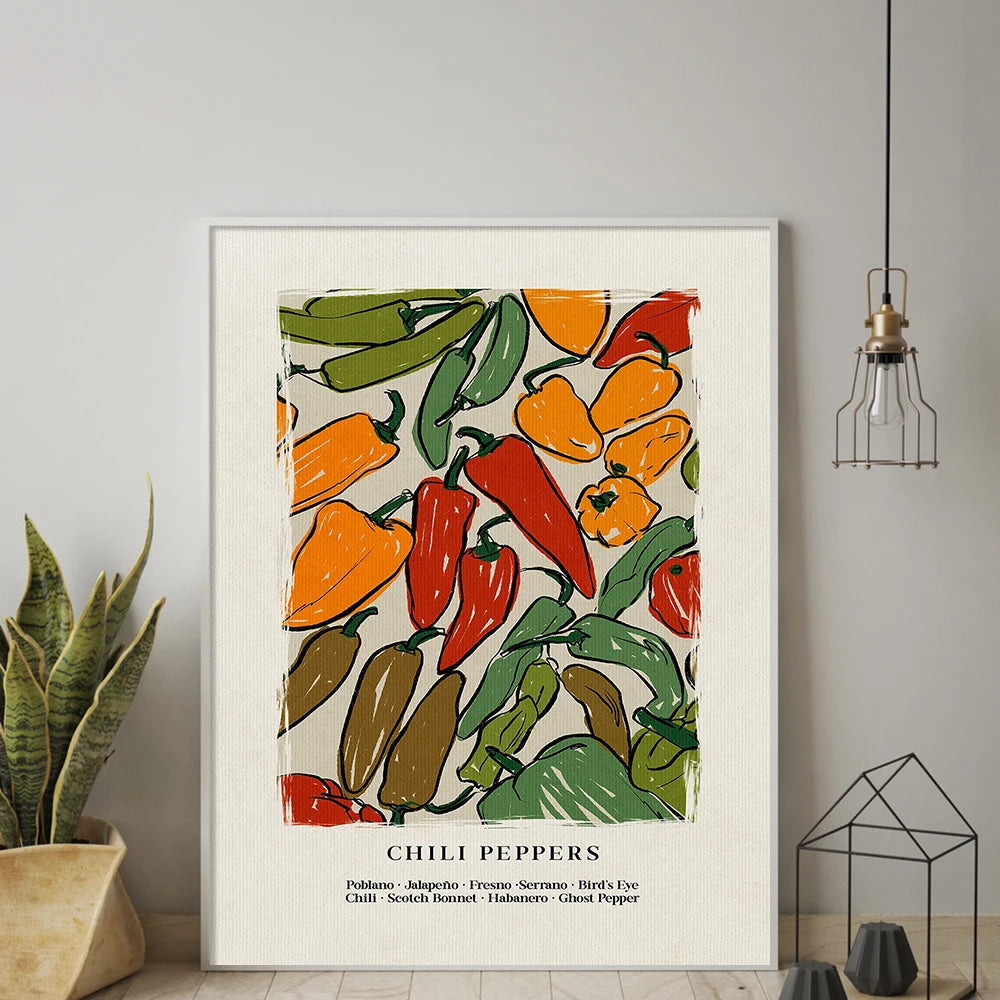 Japanese Hot Chilli Pepper Poster | Vibrant Red Chili Art Print | Contemporary Kitchen Decor | Wall Decoration | Asian-Inspired Art