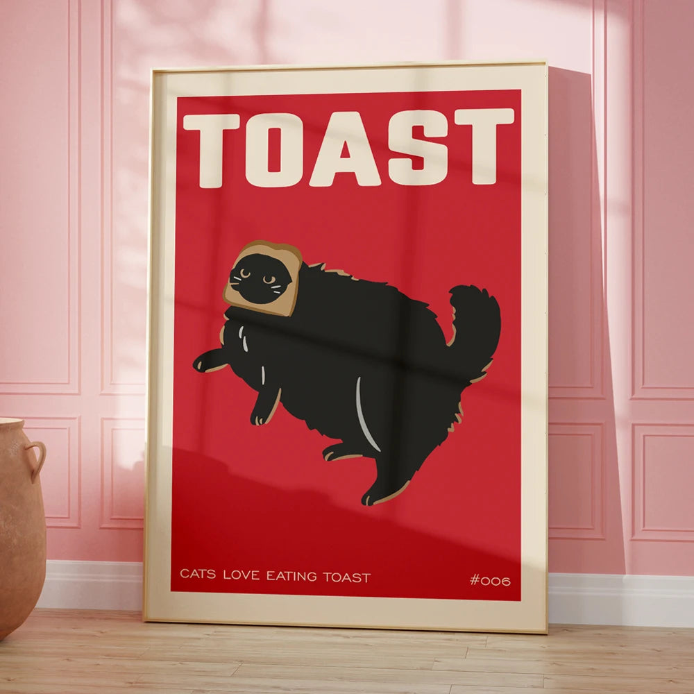 Vintage Red Toast | Big Cat Kitchen Art Poster | Food Decor
