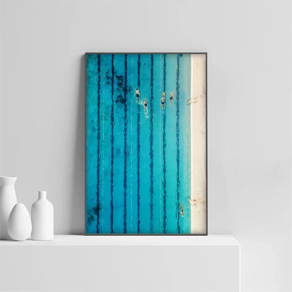Poolside Escapes Poster | Serene Poolside Decor | Relaxing Art for Home & Garden | Modern Wall Art | Tranquil Outdoor Scene | High-Quality Print