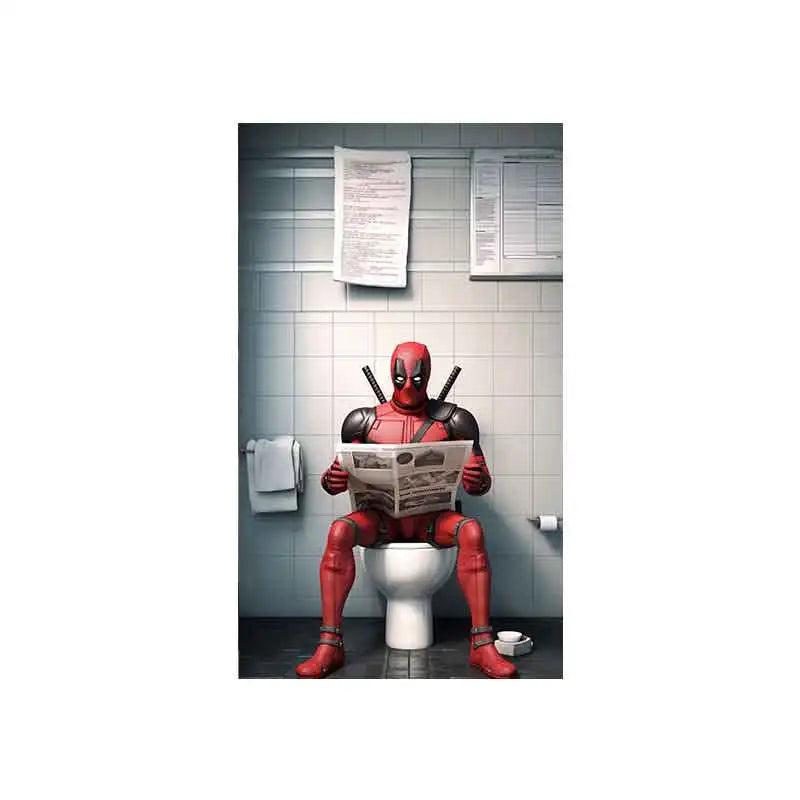 Marvel Comic Art | Funny Superhero Poster | Bathroom Decor | Spiderman Reading Newspaper | Cartoon Wall Art