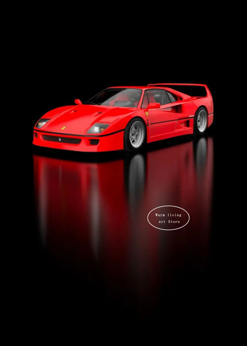 Red Black Luxury Car Ferraris-F40 Posters and Prints Canvas Painting Wall Art Pictures Modern Living Room Office Home Decor