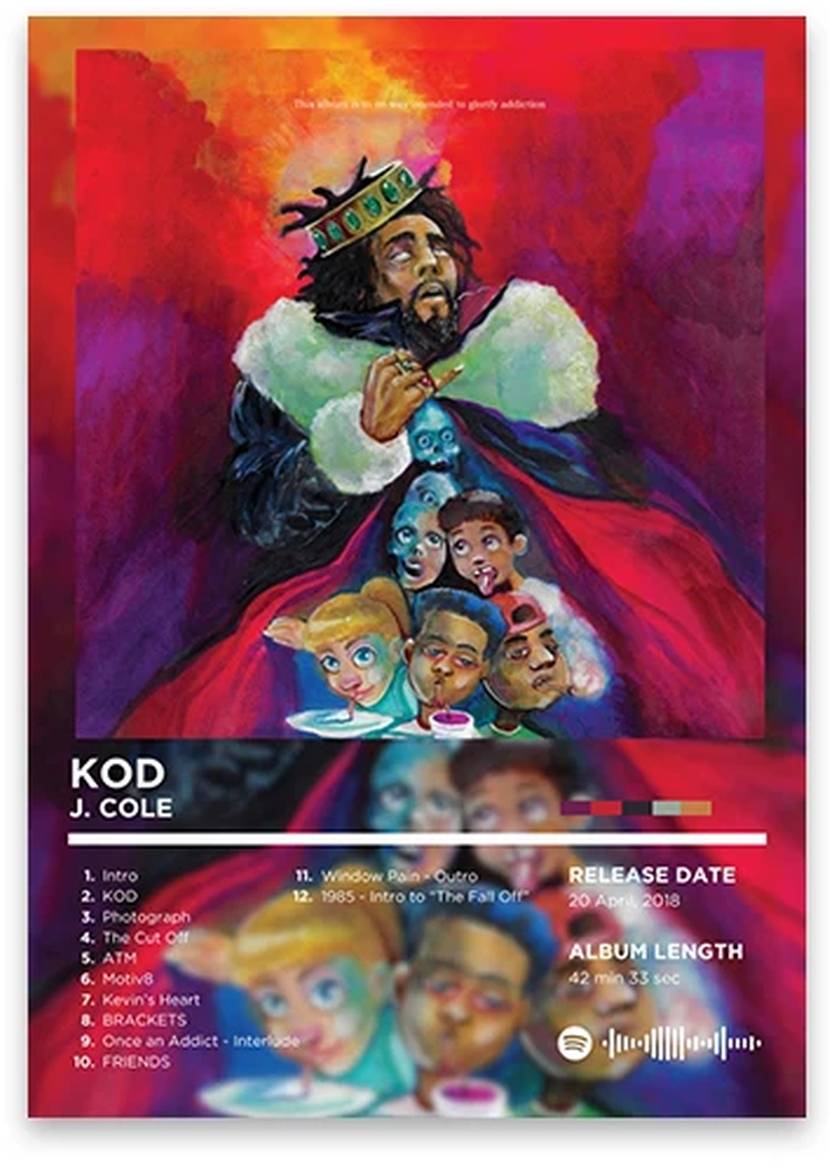 J. Cole | KOD Album Cover Poster | Iconic Hip Hop Art | Rhyme Legends Collection | Wall Decor