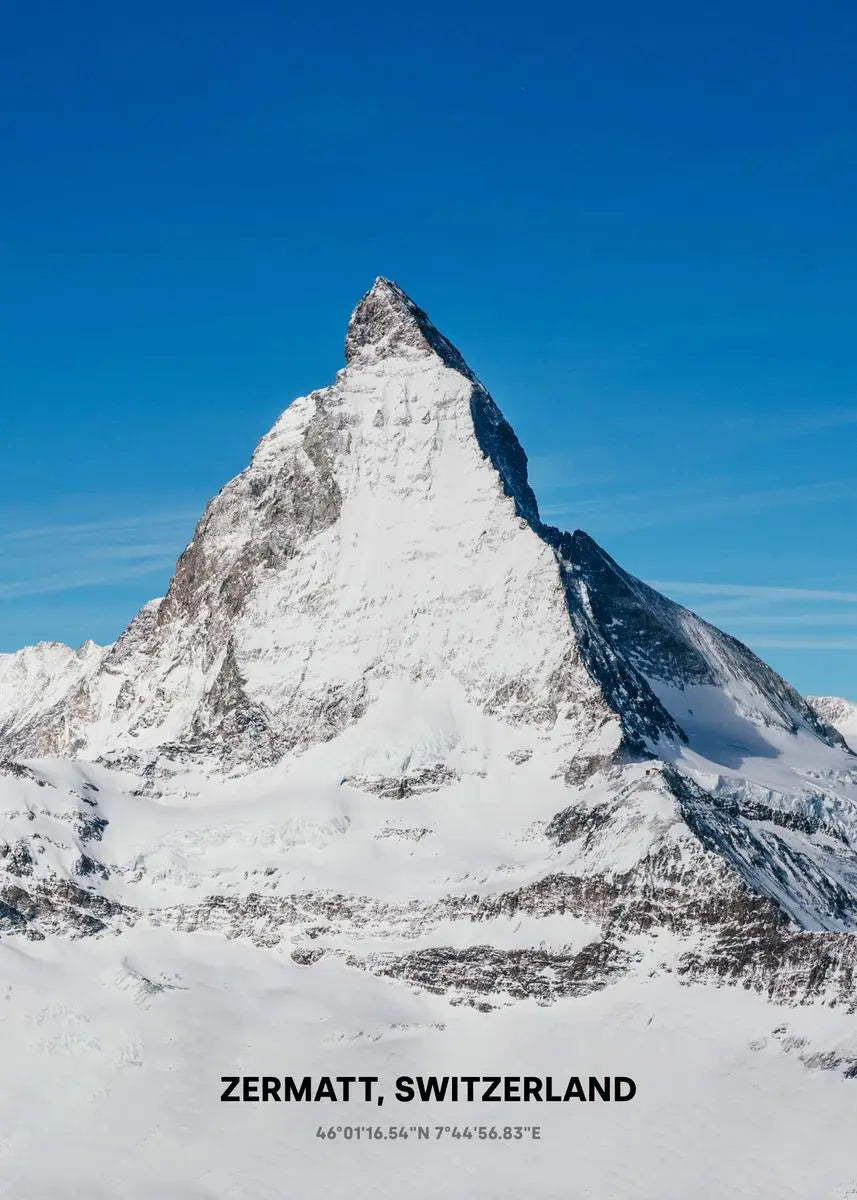 Matterhorn-Poster | Ikonische Winteransicht | Zermatt, Schweiz | Malerische Berglandschaftskunst | Winterliche Ruhe | Wohndekor-Wandkunst