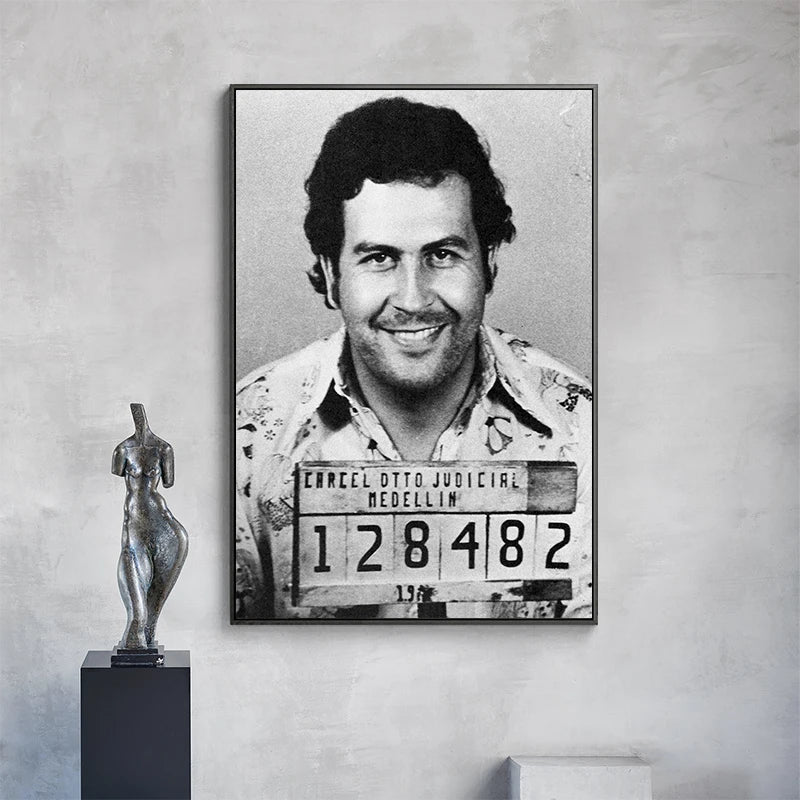 Pablo Escobar Poster | Iconic Mugshot | Black and White Wall Art | Home Decor | Famous Criminal Portrait | Historical Photography Print